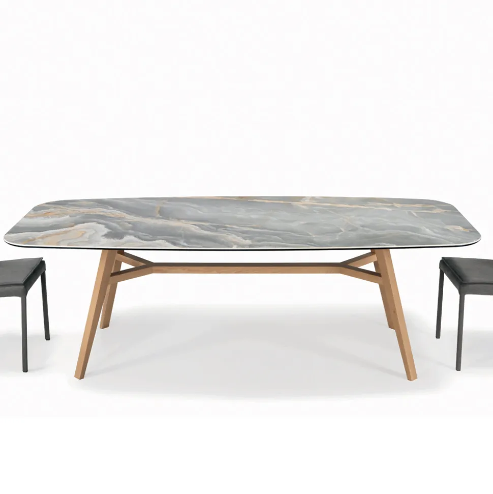 Tavolo Fisso a Botte in Ceramica e Legno di Frassino Made in Italy - Nord