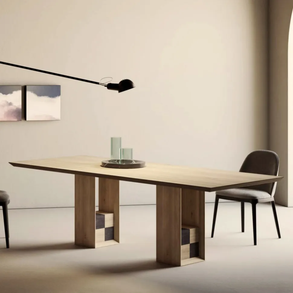 Tavolo Fisso con Basamento con Quadrotti Decorativi Made in Italy - Maugrim