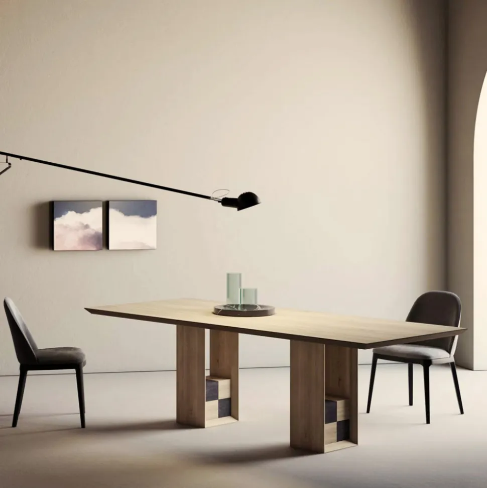 Tavolo Fisso con Basamento con Quadrotti Decorativi Made in Italy - Maugrim