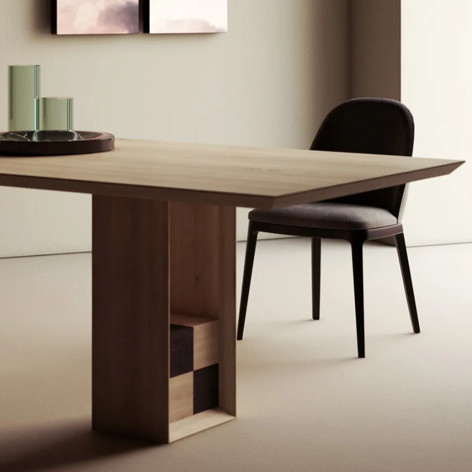 Tavolo Fisso con Basamento con Quadrotti Decorativi Made in Italy - Maugrim