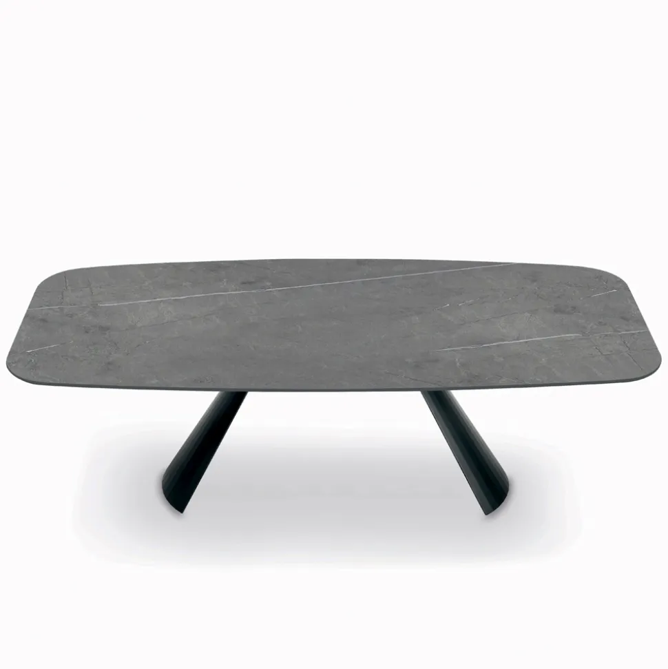 Tavolo Fisso con Base in Acciaio Nero e Piano in Laminato Made in Italy - Occhiali