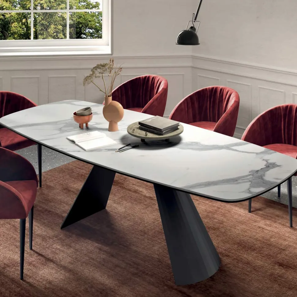 Tavolo Fisso con Base in Acciaio Nero e Piano in Laminato Made in Italy - Occhiali