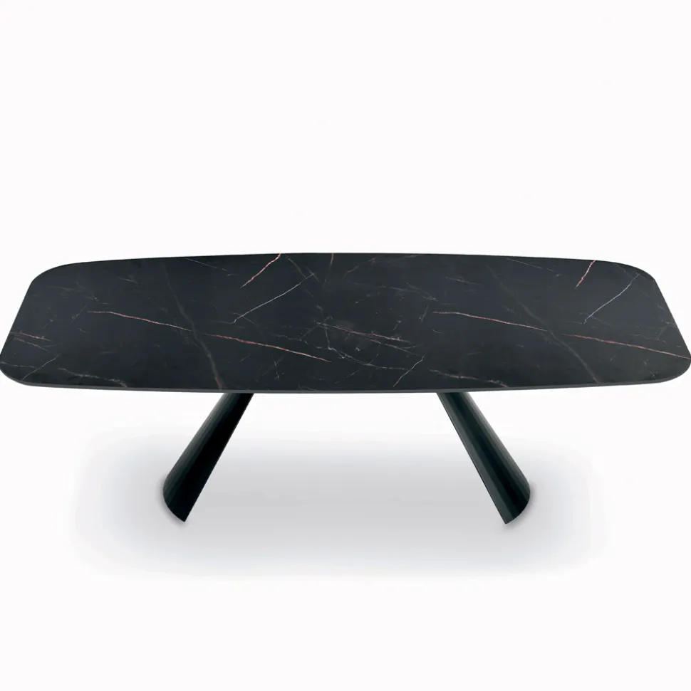 Tavolo Fisso con Base in Acciaio Nero e Piano in Laminato Made in Italy - Occhiali