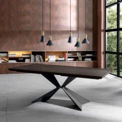 Tavolo Fisso con Base in Metallo e Piano in Rovere Impiallacciato - Marina