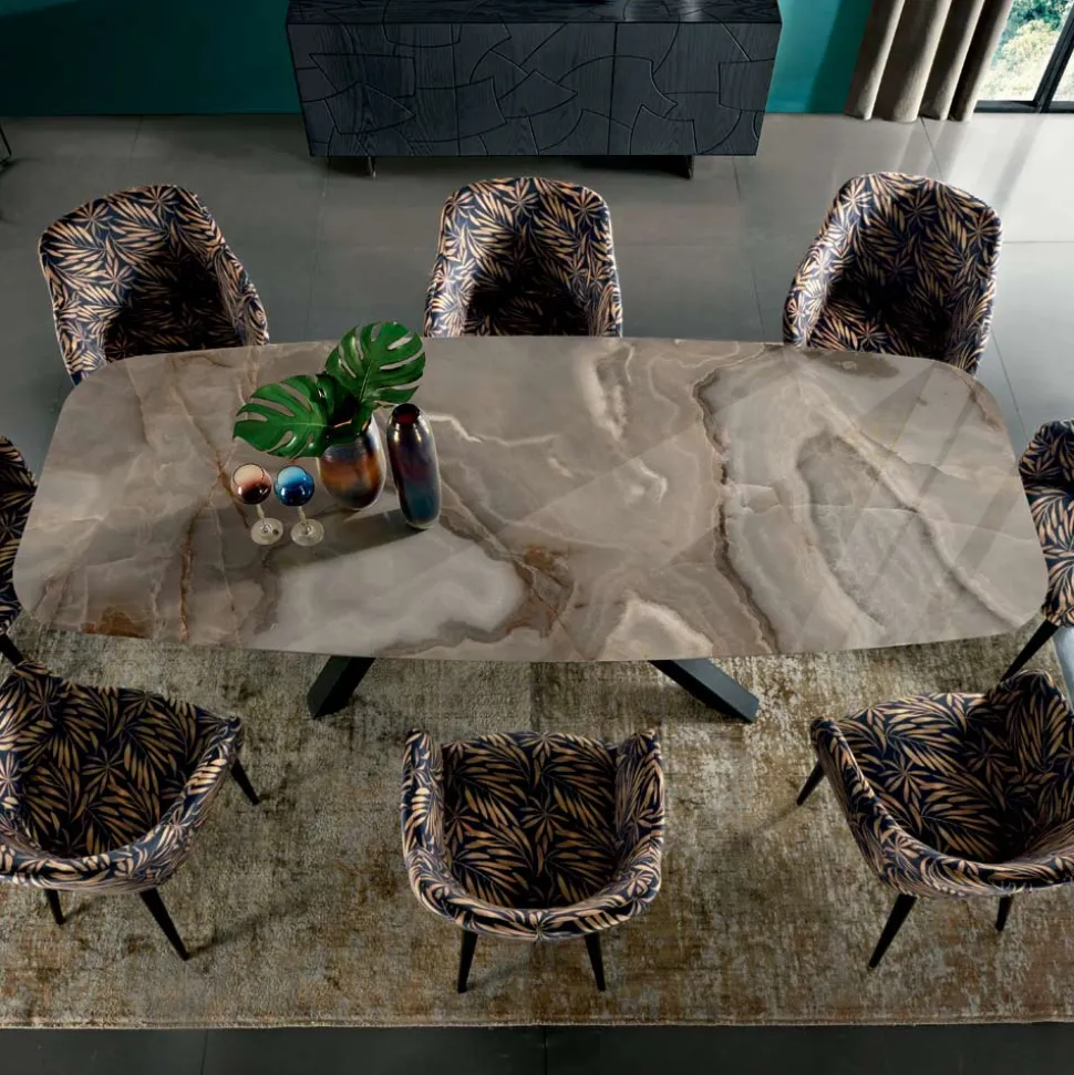 Tavolo Fisso con Piano a Botte in Ceramica Made in Italy - Settimmio