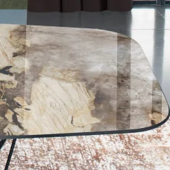 Tavolo Fisso con Piano in Ceramica a Botte e Base in Acciaio Made in Italy - Ezzellino
