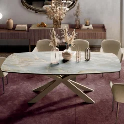 Tavolo Fisso con Piano in Ceramica Onice Argento Lucido Made in Italy - Grotta