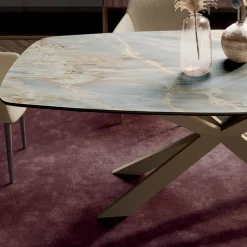 Tavolo Fisso con Piano in Ceramica Onice Argento Lucido Made in Italy - Grotta