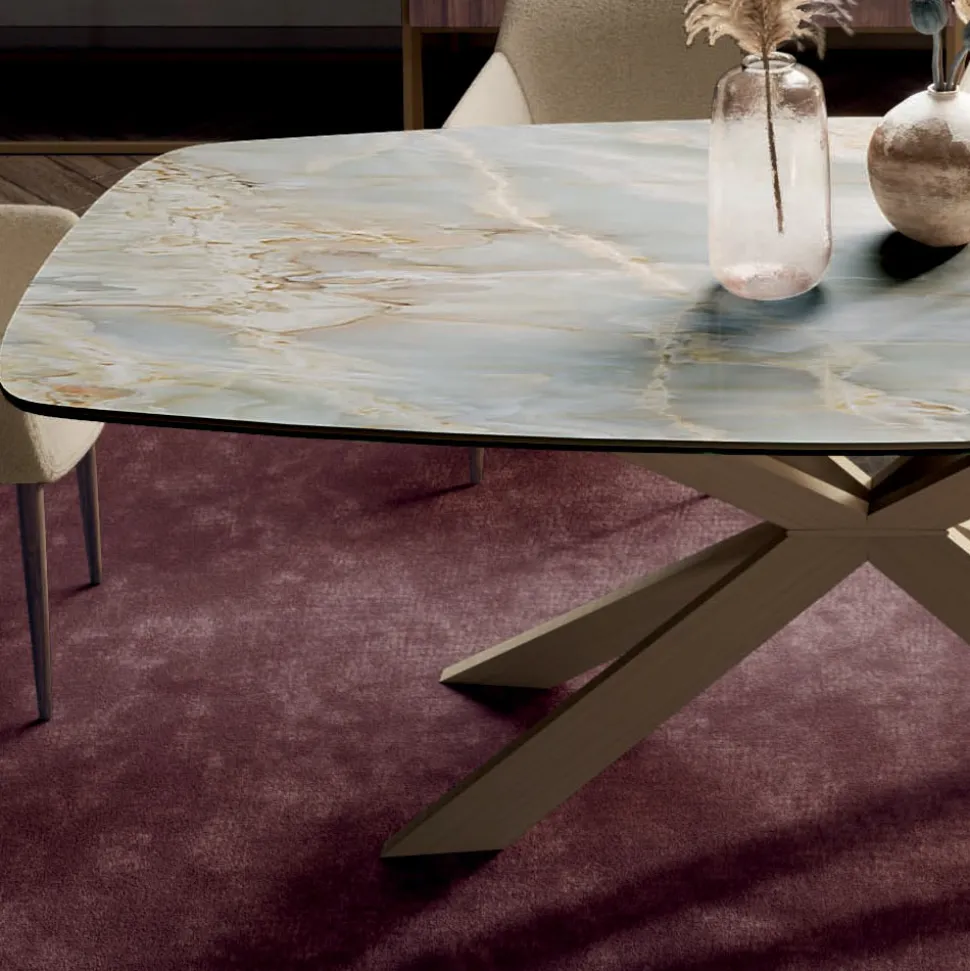 Tavolo Fisso con Piano in Ceramica Onice Argento Lucido Made in Italy - Grotta