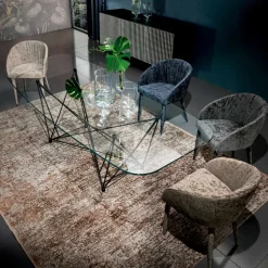 Tavolo Fisso con Piano in Vetro a Botte e Base in Acciaio Made in Italy - Ezzellino