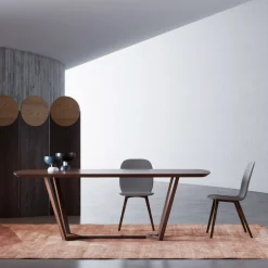 Tavolo Fisso con Piano Sagomato e Basamento in Legno Made in Italy - Digory