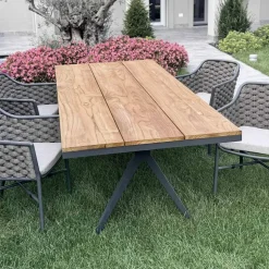 Tavolo Fisso da Esterno 220x100 cm in Alluminio e Teak Massello - Nara