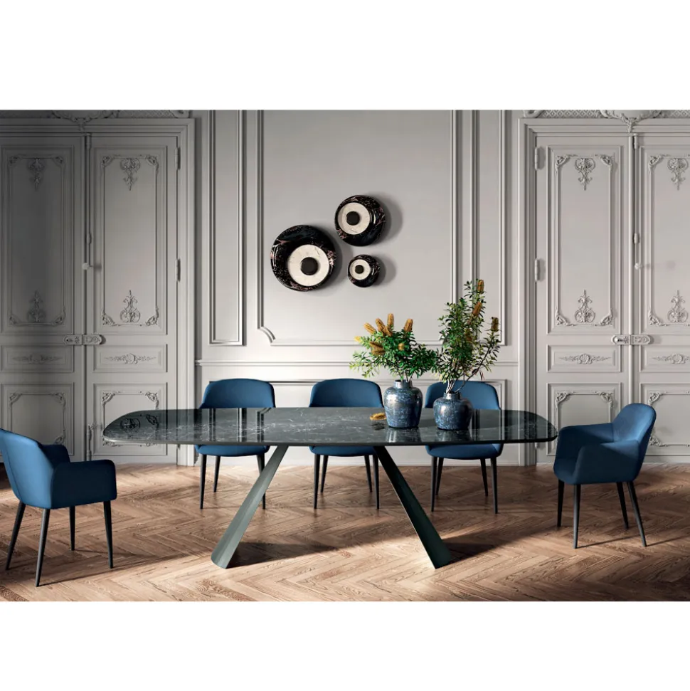 Tavolo Fisso da Pranzo con Piano a Botte in Ceramica Made in Italy - Occhiali