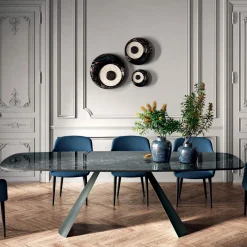 Tavolo Fisso da Pranzo con Piano a Botte in Ceramica Made in Italy - Occhiali