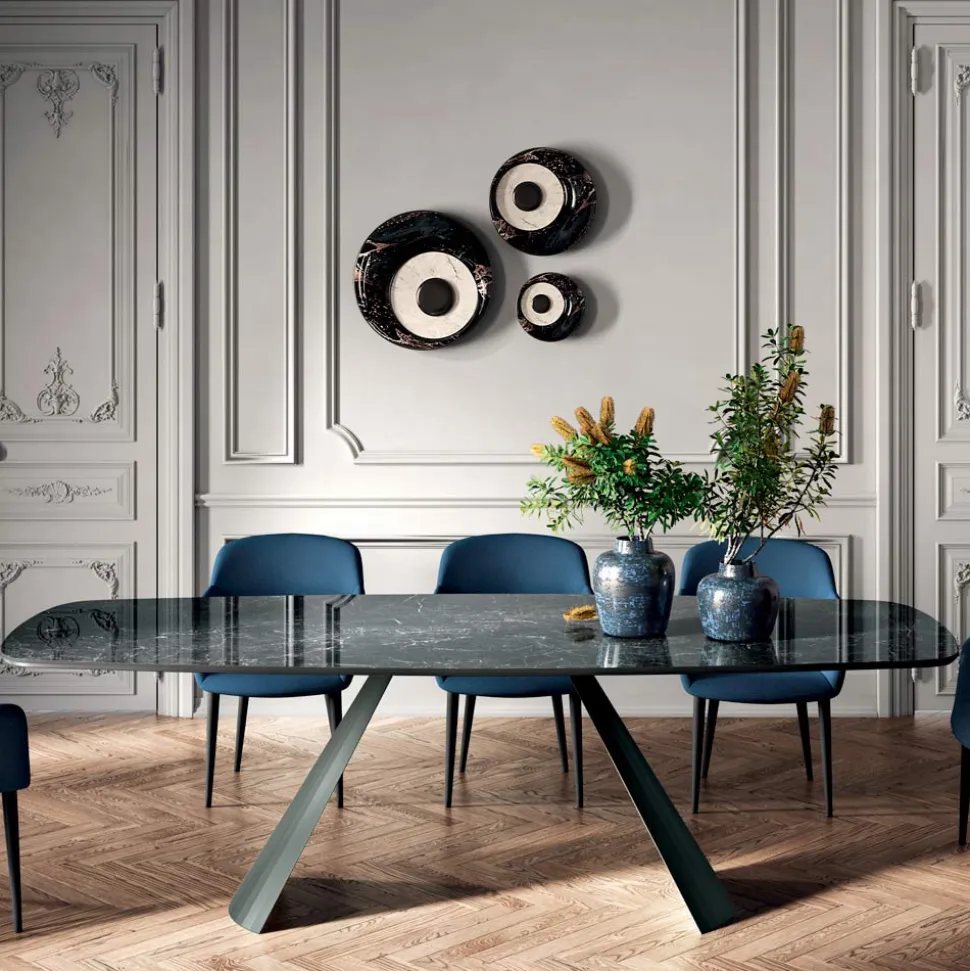 Tavolo Fisso da Pranzo con Piano a Botte in Ceramica Made in Italy - Occhiali