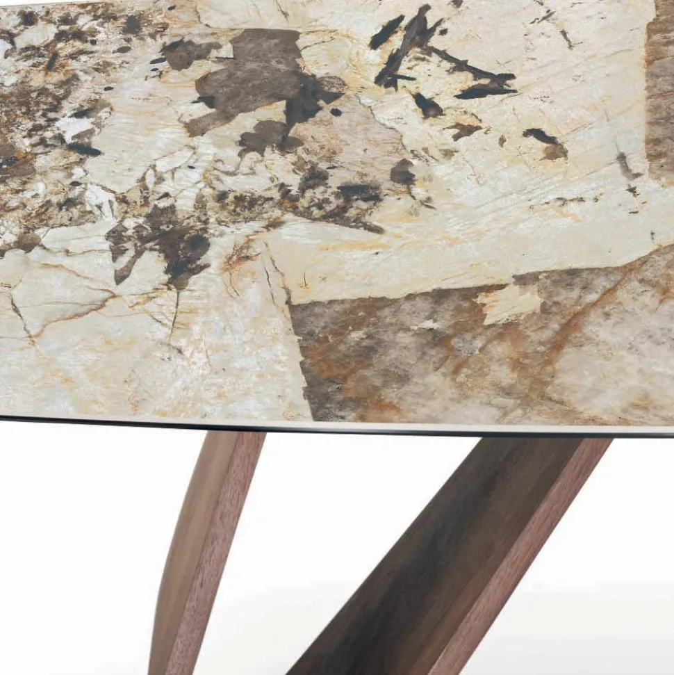 Tavolo Fisso da Soggiorno con Base in Legno Made in Italy - Equatore