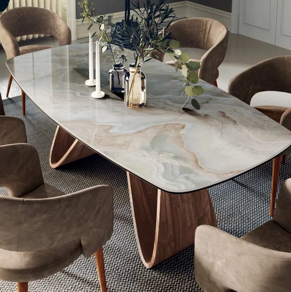 Tavolo Fisso da Soggiorno con Base in Legno Made in Italy - Equatore