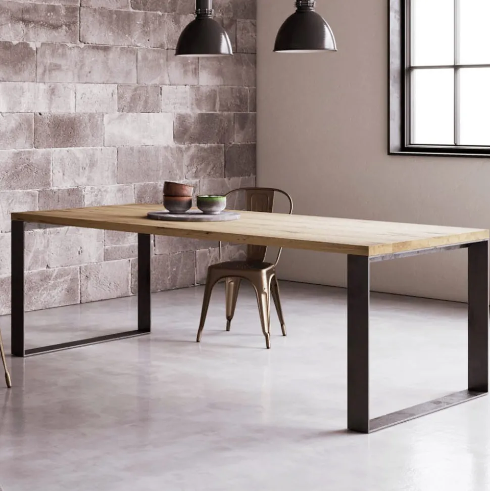 Tavolo Fisso Impiallacciato Rovere Spaccato Naturale Made in Italy - Telmerini