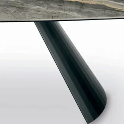 Tavolo Fisso in Ceramica e Base in Acciaio Verniciato Nero Made in Italy - Occhiali