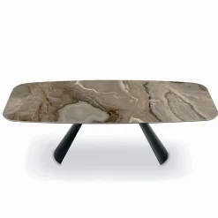 Tavolo Fisso in Ceramica e Base in Acciaio Verniciato Nero Made in Italy - Occhiali