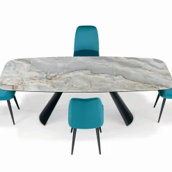 Tavolo Fisso in Ceramica e Base in Acciaio Verniciato Nero Made in Italy - Occhiali