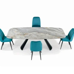 Tavolo Fisso in Ceramica e Base in Acciaio Verniciato Nero Made in Italy - Occhiali