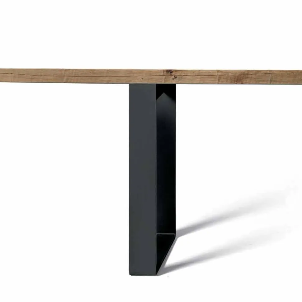 Tavolo fisso in legno massello ontano naturale design moderno, Antonio