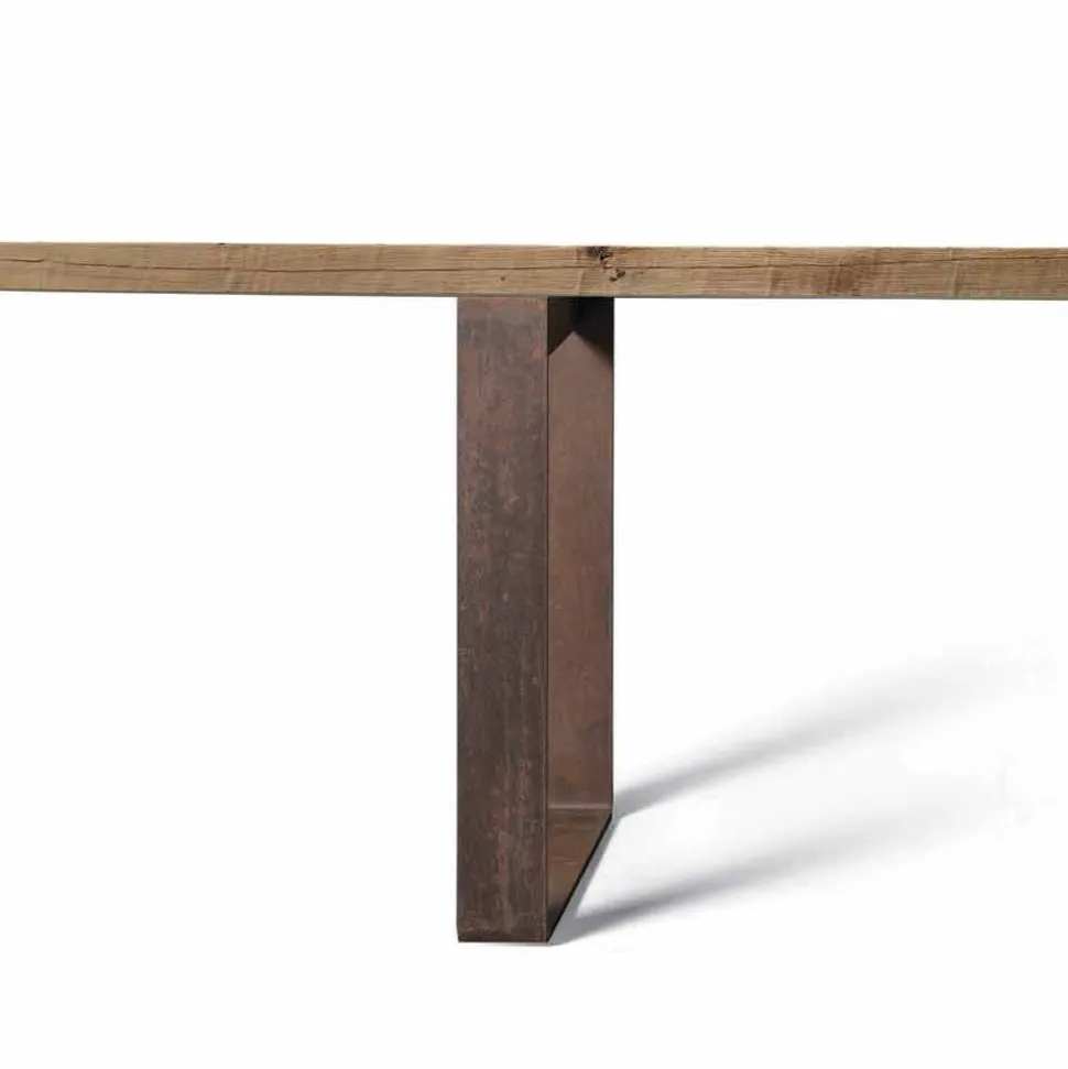 Tavolo fisso in legno massello ontano naturale design moderno, Antonio