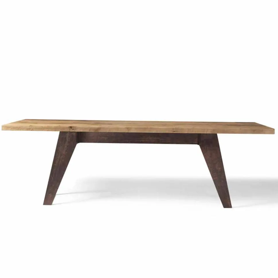 Tavolo fisso in legno massello ontano naturale design moderno, Antonio