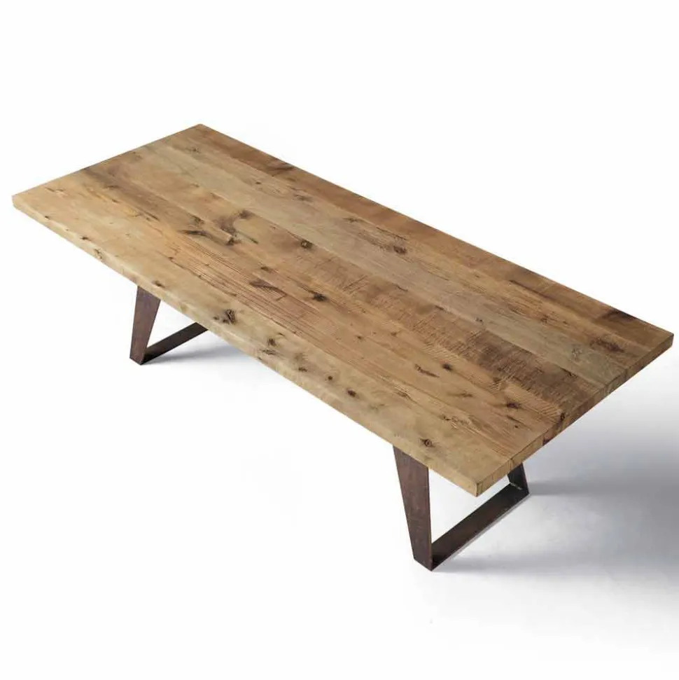 Tavolo fisso in legno massello ontano naturale design moderno, Antonio