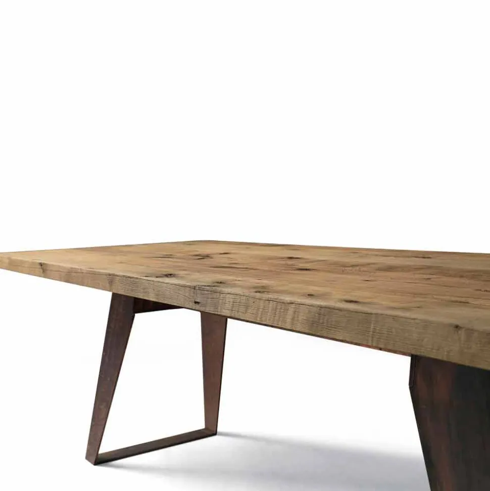 Tavolo fisso in legno massello ontano naturale design moderno, Antonio