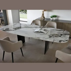 Tavolo Fisso in Metallo e Piano in Ceramica Arabesque Lucido - Eronte