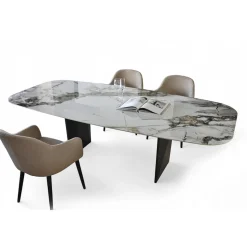 Tavolo Fisso in Metallo e Piano in Ceramica Arabesque Lucido - Eronte