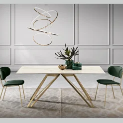 Tavolo Fisso in Vetroceramica Calacatta Oro e in Metallo Made in Italy - Meluso