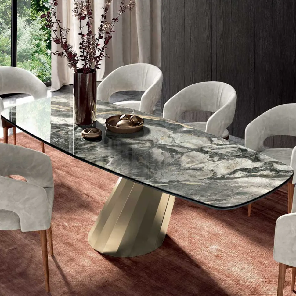 Tavolo Fisso Rettangolare in Acciaio e Ceramica Made in Italy - Pantaloni
