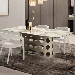 Tavolo Fisso 210x110 cm con Piano in Ceramica Effetto Marmo - Tano