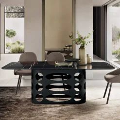 Tavolo Fisso 210x110 cm con Piano in Ceramica Effetto Marmo - Tano