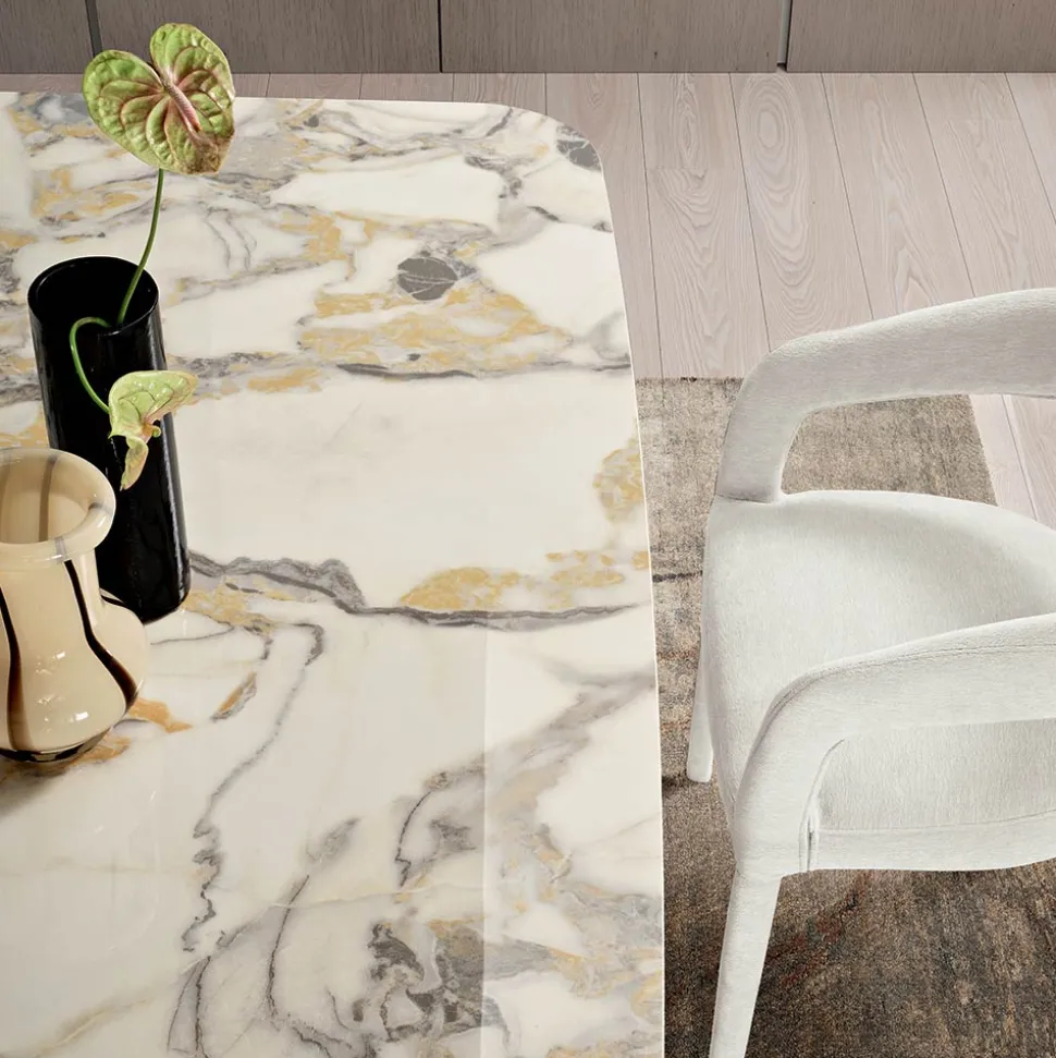 Tavolo Fisso 210x110 cm con Piano in Ceramica Effetto Marmo - Tano