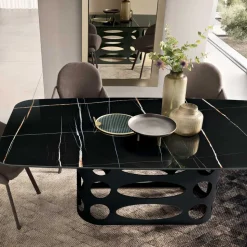 Tavolo Fisso 210x110 cm con Piano in Ceramica Effetto Marmo - Tano