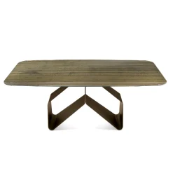 Tavolo Fisso 210x110 cm con Piano in Vetro Rigato e Base in Metallo - Adriano