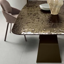 Tavolo Fisso 210x110 cm con Piano in Vetro Martellato e Base in Metallo - Adriano