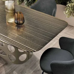 Tavolo Fisso 210x110 cm con Piano in Vetro Rigato Made in Italy - Tano