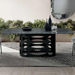 Tavolo Fisso 210x110 cm con Piano in Vetro Rigato Made in Italy - Tano