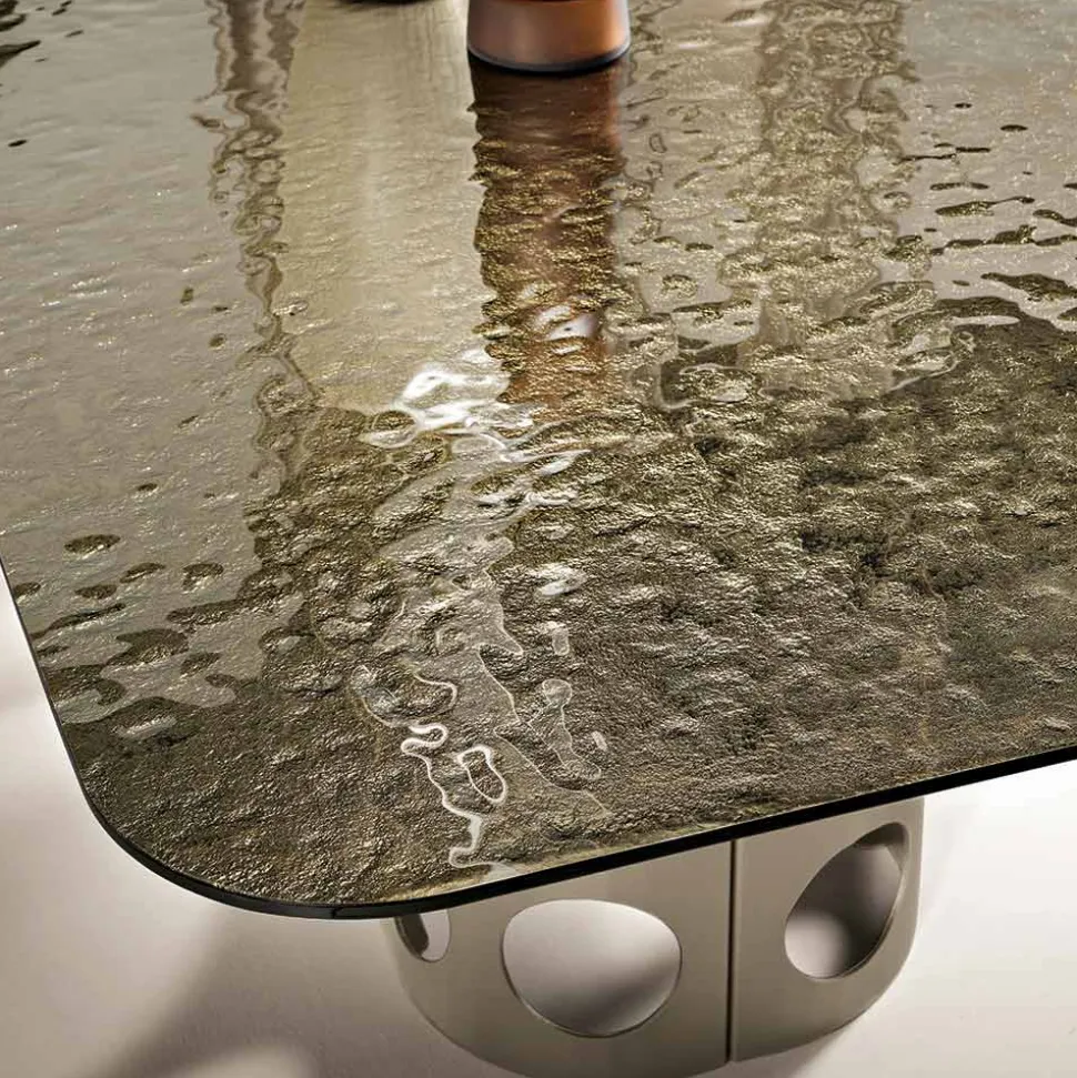 Tavolo Fisso 210x110 cm con Piano in Vetro Martellato Made in Italy - Tano