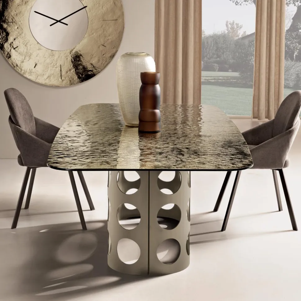 Tavolo Fisso 210x110 cm con Piano in Vetro Martellato Made in Italy - Tano