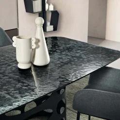 Tavolo Fisso 210x110 cm con Piano in Vetro Martellato Made in Italy - Tano