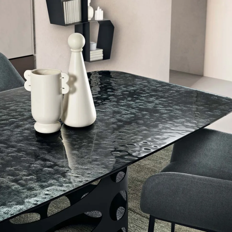Tavolo Fisso 210x110 cm con Piano in Vetro Martellato Made in Italy - Tano
