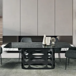 Tavolo Fisso 210x110 cm con Piano in Vetro Martellato Made in Italy - Tano