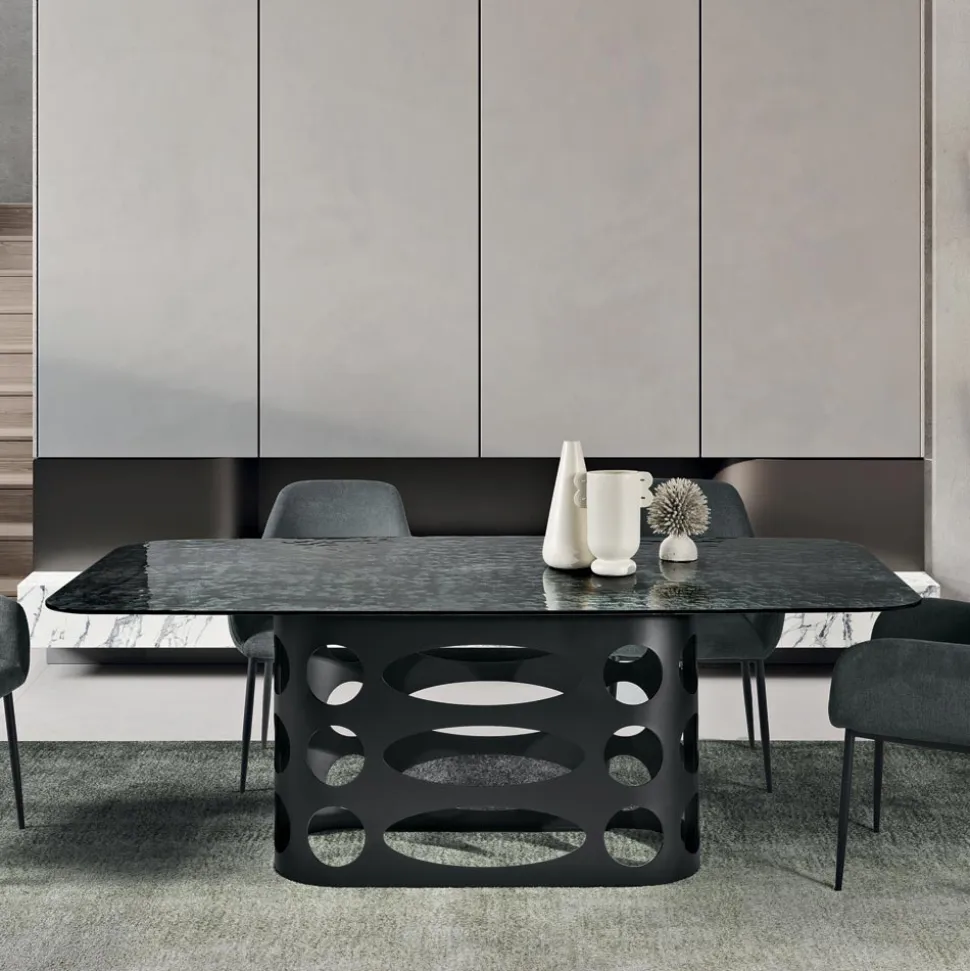 Tavolo Fisso 210x110 cm con Piano in Vetro Martellato Made in Italy - Tano