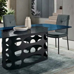 Tavolo Fisso 210x110 cm con Piano in Vetro Martellato Made in Italy - Tano